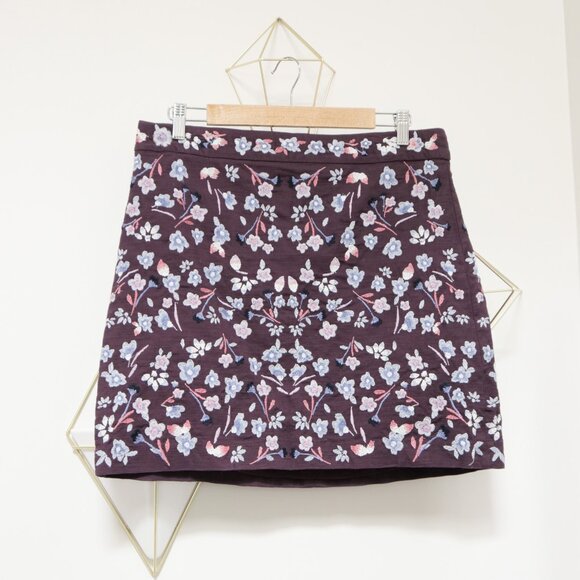 ANN TAYLOR LOFT Purple Floral Embroidered Mini Skirt - Picture 1 of 5